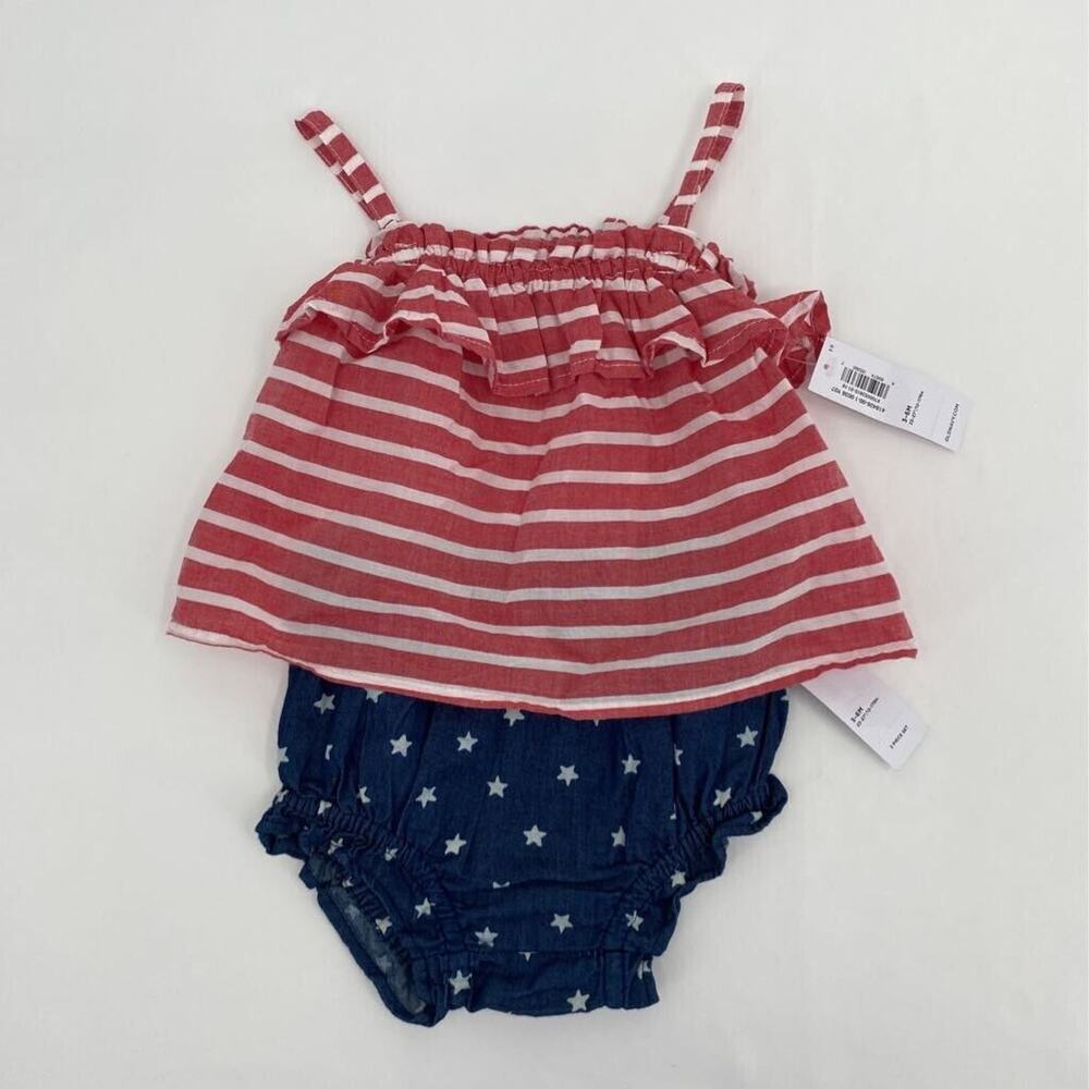 Old Navy Girls 2 Piece Outfit Set Red Striped Star 4th of July Ruffle 3-6 M New